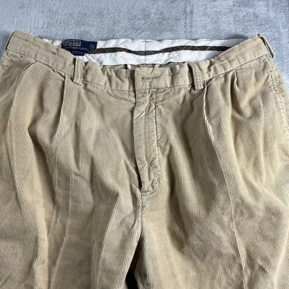 Polo Ralph Lauren Corduroy Hammond Pants Men's 38x30‎ Tan Pleated Cuffed Classic